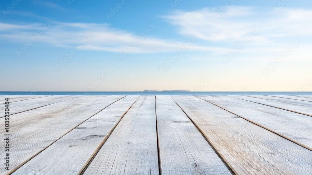 Rustic wooden table overlooking the ocean and a distant island under a clear blue sky, capturing the essence of a beach getaway. Rustic wooden table overlooking the ocean and a distant island under a clear blue sky, capturing the essence of a beach getaway.