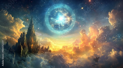 Prophetic Cosmic Fantasy   Divinely Inspired Celestial Vision with Ethereal Luminescence