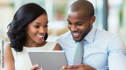 Business Colleagues Sharing a Laugh Over a Tablet