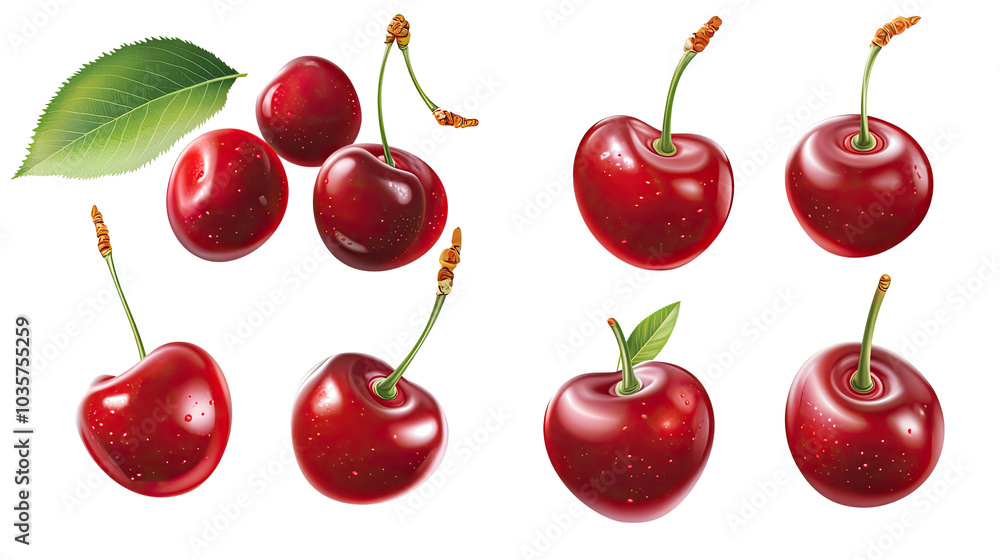 Collection of Cherries Displayed on a Transparent Background Generative AI Collection of Cherries Displayed on a Transparent Background Generative AI
