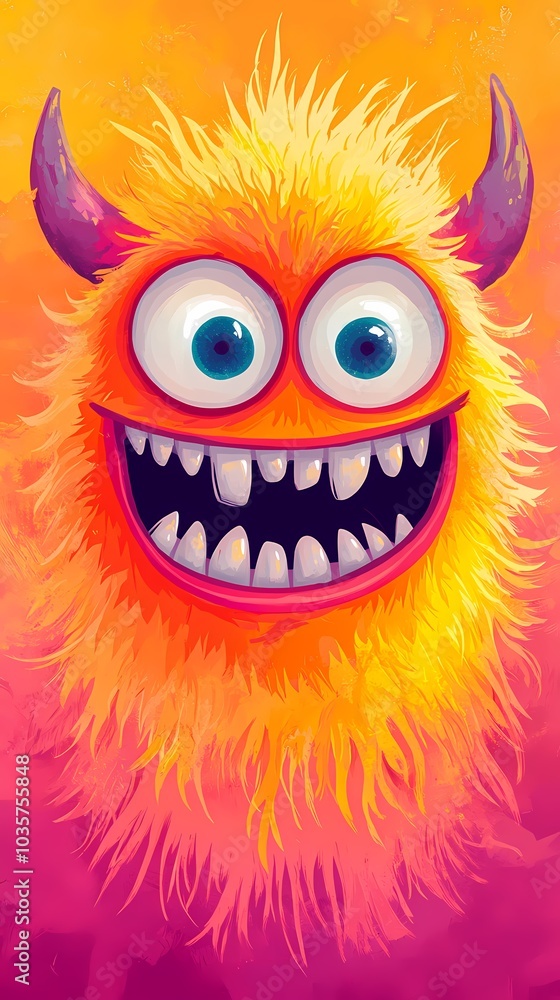 Fototapeta premium Colorful cartoon monster with big eyes and a cheerful grin.