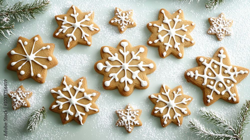 Gingerbread Cookies in the Form of Snowflakes and Stars Gingerbread Cookies in the Form of Snowflakes and Stars