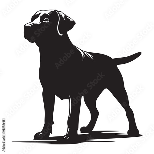 Standing pose Labrador Dog Silhouette, Bold Black Canine Design for Pet Themed Projects.