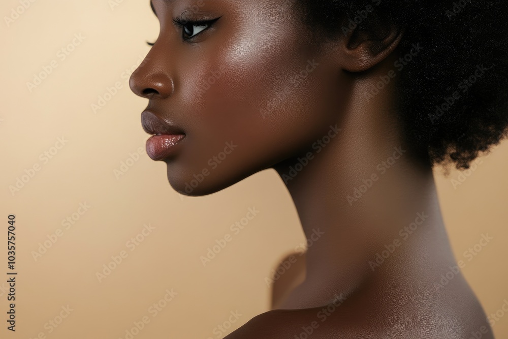 Fototapeta premium Profile view of black woman's shoulder in studio