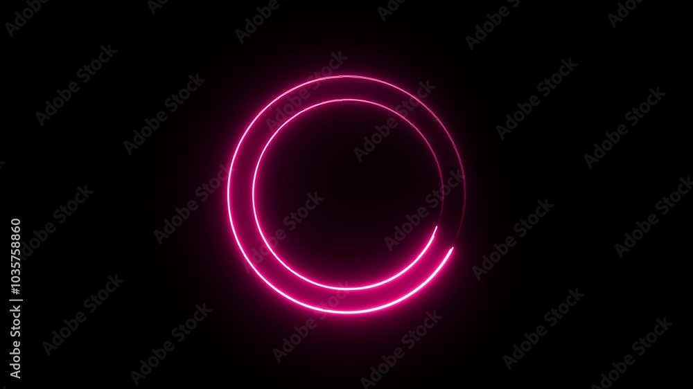 Neon Circle Light Trail: Purple and Red Glowing Ring on Black Background Neon Circle Light Trail: Purple and Red Glowing Ring on Black Background