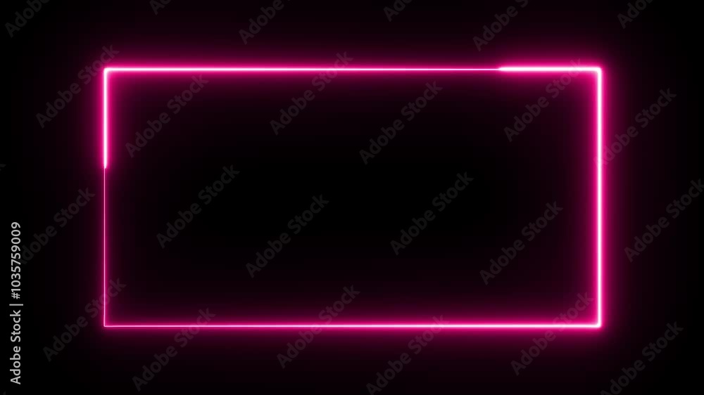 Glowing neon pink rectangular frame on black background. Glowing neon pink rectangular frame on black background.