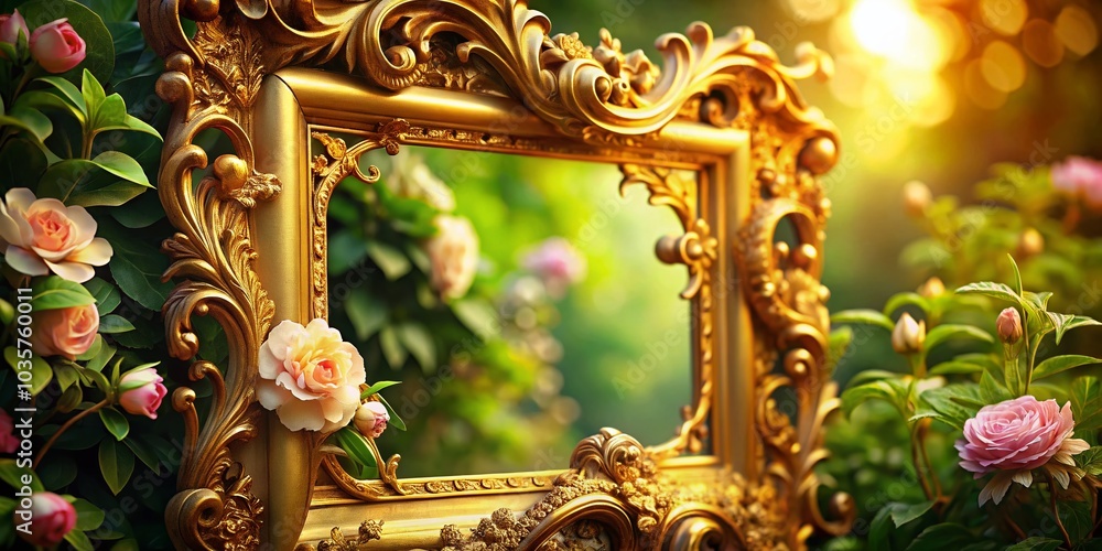Fototapeta premium Luxury Golden Frame with Floral Ornament for Elegant Home Decor Showcase