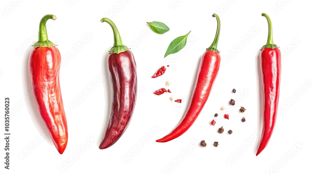 Collection of Fresh and Dried Chili Peppers on a White Background Generative AI Collection of Fresh and Dried Chili Peppers on a White Background Generative AI
