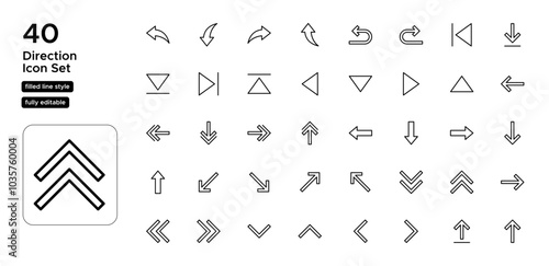Direction Line Icon Set: Navigation Arrows, Road Signs, and Route Planning Icons