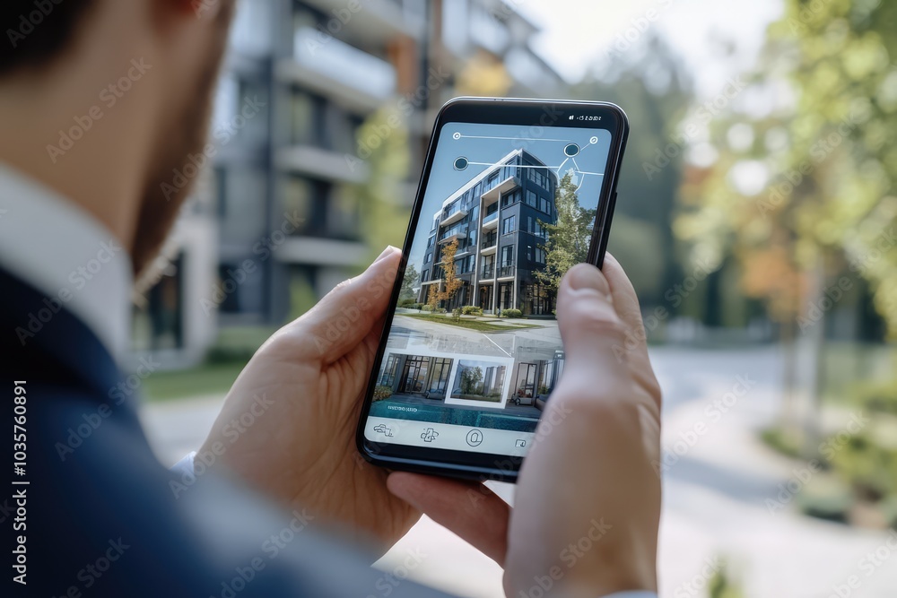 AI-Powered Real Estate App. AI generated illustration. AI-Powered Real Estate App. AI generated illustration.