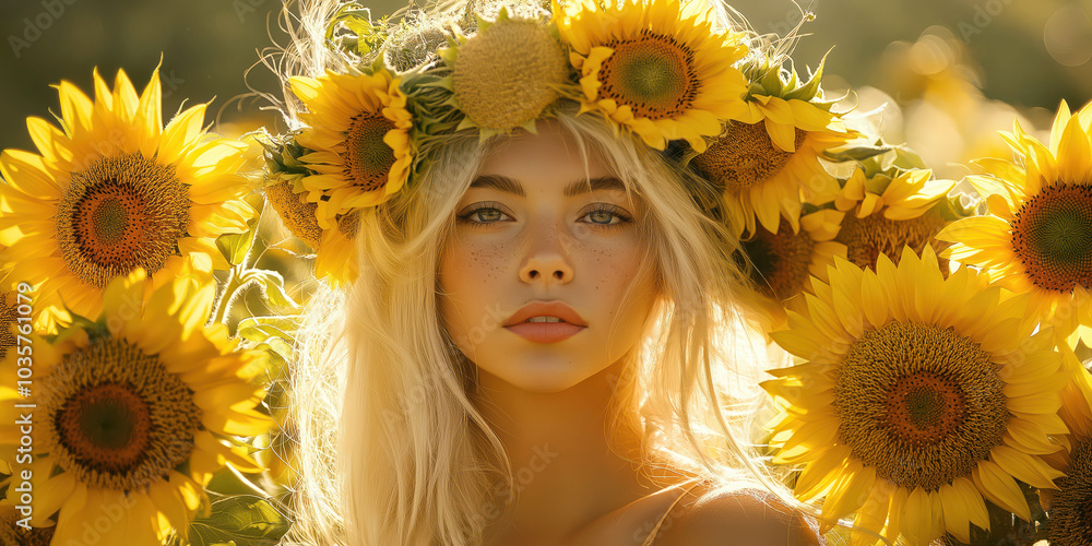 Radiant sunflower crown in golden sunlight: embracing nature's beauty Radiant sunflower crown in golden sunlight: embracing nature's beauty