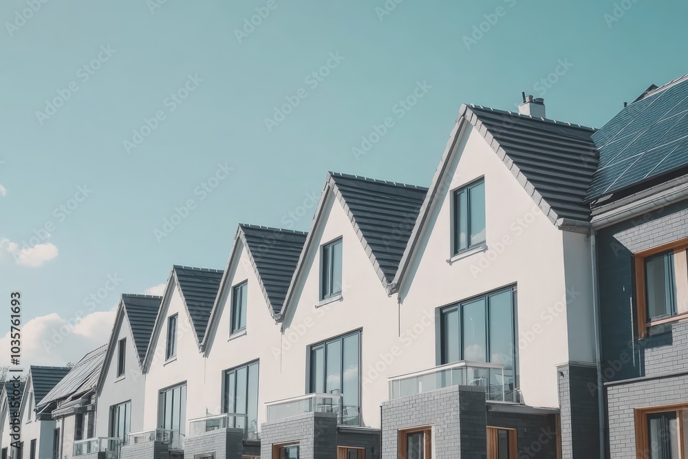 Modern Townhouse with Solar Panels. AI generated illustration. Modern Townhouse with Solar Panels. AI generated illustration.