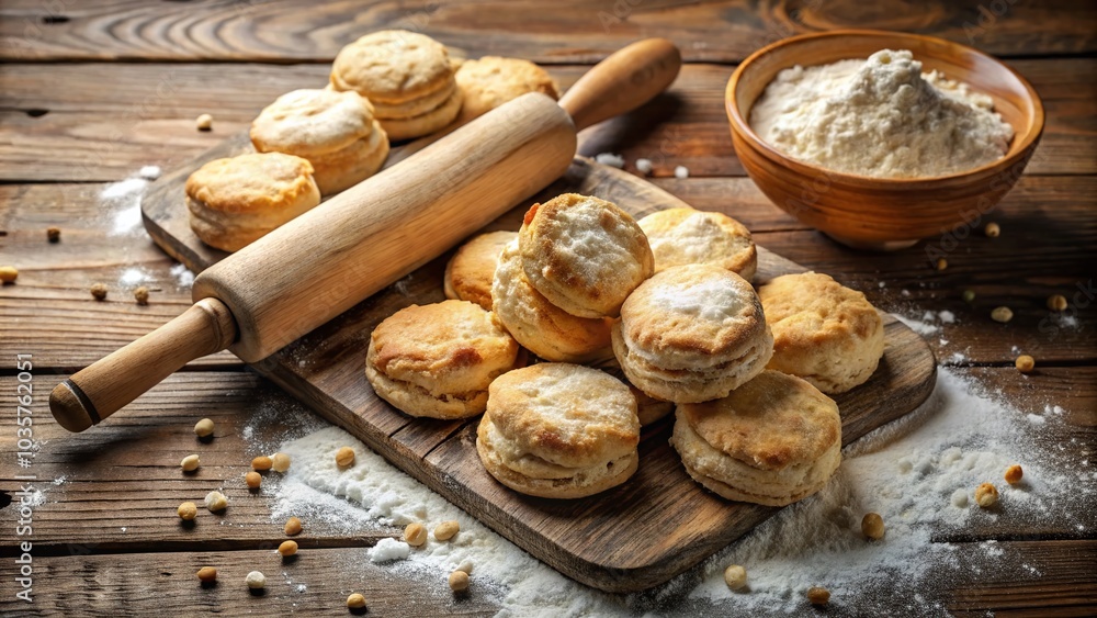 Macro Photography of Freshly Cut Biscuits on a Rustic Kitchen Table Macro Photography of Freshly Cut Biscuits on a Rustic Kitchen Table