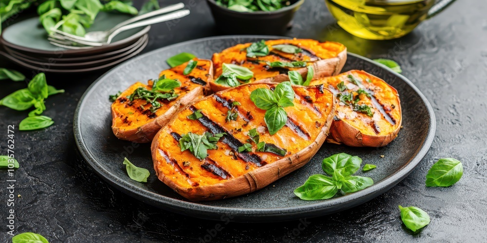 Gourmet Grilled Sweet Potato Dish with Fresh Herbs for a Flavorful Twist on Healthy Eating Gourmet Grilled Sweet Potato Dish with Fresh Herbs for a Flavorful Twist on Healthy Eating