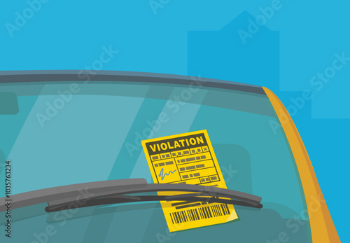 ticket for violation placed on the windshield of a vehicle attached to a windshield wiper (flat design)
