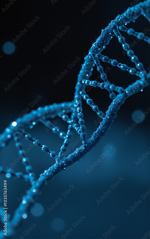 Close-up of a section of DNA helix in imaginary space on a dark background. Close-up of a section of DNA helix in imaginary space on a dark background.