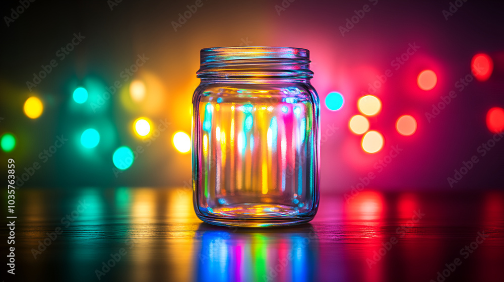 Multicolored glass jars with sparkles on a black background ,Christmas lights in a glass jar on the background of bokeh
Multicolored glass jars with sparkles on a black background ,Christmas lights in a glass jar on the background of bokeh