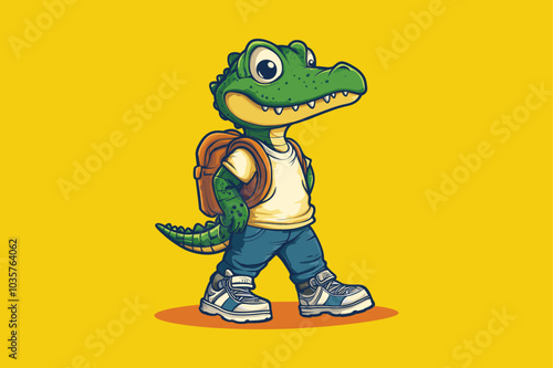 Cute Crocodile walking Cartoon Vector Icon Animal Nature Icon Isolated Flat Vector Illustration photo