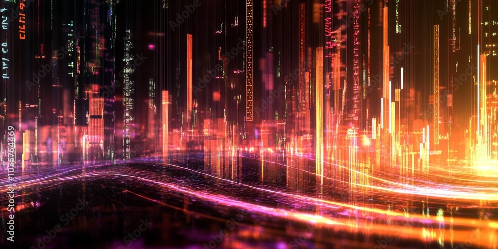 Abstract city lights with digital lines. Abstract city lights with digital lines.
