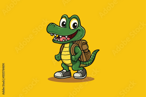 Cute Crocodile walking Cartoon Vector Icon Animal Nature Icon Isolated Flat Vector Illustration