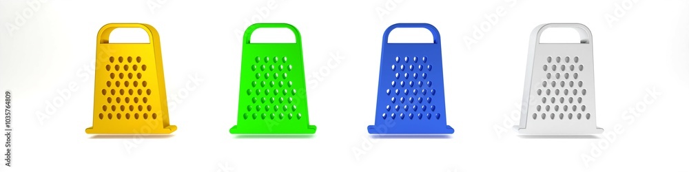 Colorful Grater icon isolated on white background. Kitchen symbol. Cooking utensil. Cutlery sign. Minimalism concept. 3D render illustration Colorful Grater icon isolated on white background. Kitchen symbol. Cooking utensil. Cutlery sign. Minimalism concept. 3D render illustration