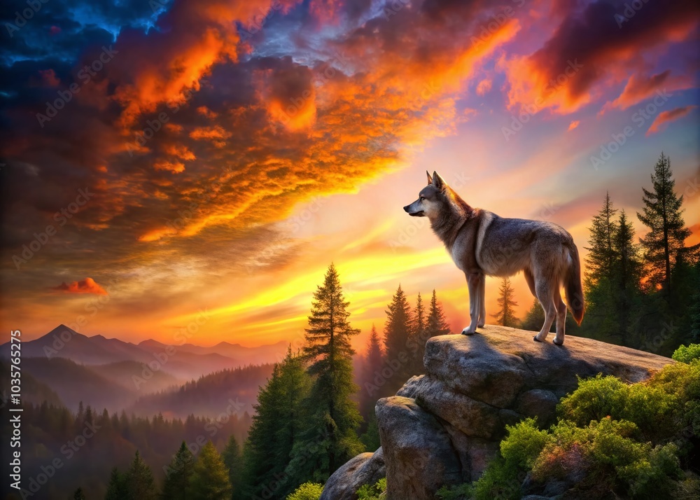 Majestic Wolf Silhouette in Natural Habitat at Dusk - Stunning Wildlife Photography Majestic Wolf Silhouette in Natural Habitat at Dusk - Stunning Wildlife Photography