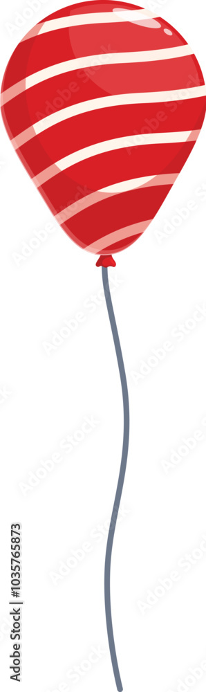 Red and white striped balloon floating with a long string against a white background Red and white striped balloon floating with a long string against a white background