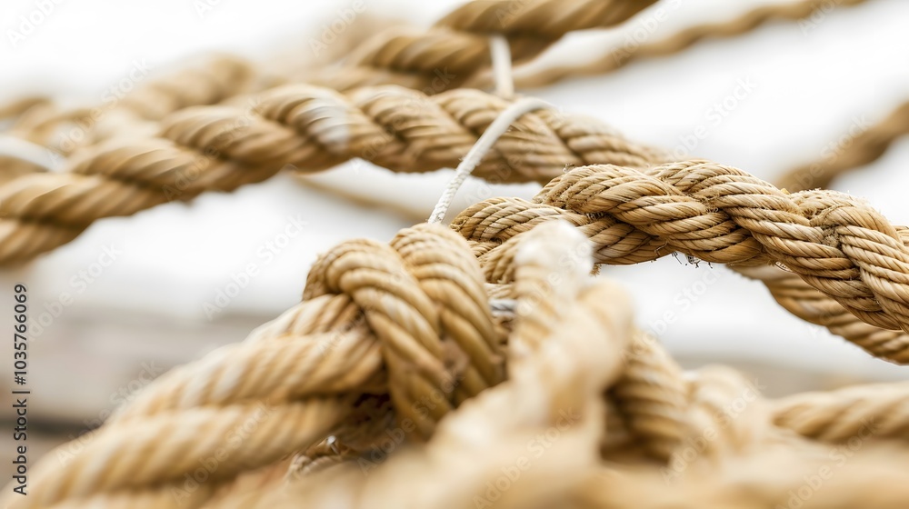 Complex web of interconnected ropes symbolizing intricate business relationships and antitrust challenges, with a focused foreground rope representing the effort to break monopolies Complex web of interconnected ropes symbolizing intricate business relationships and antitrust challenges, with a focused foreground rope representing the effort to break monopolies