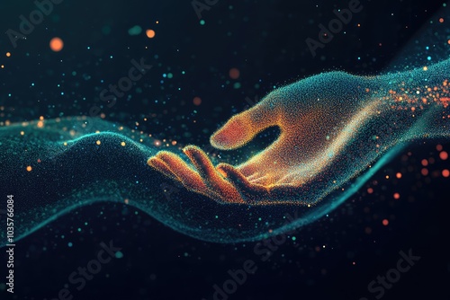 Abstract Digital Wave Dots Background. AI generated illustration.