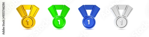 Colorful Medal icon isolated on white background. Winner symbol. Minimalism concept. 3D render illustration