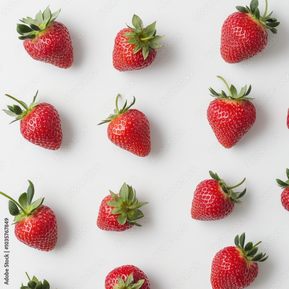 Fresh strawberries arranged on white background create vibrant display Fresh strawberries arranged on white background create vibrant display