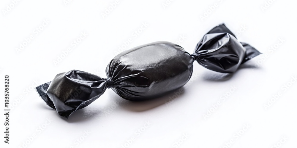 Minimalist Black Candy Wrapped Sweet Isolated on White Background for Creative Use Minimalist Black Candy Wrapped Sweet Isolated on White Background for Creative Use