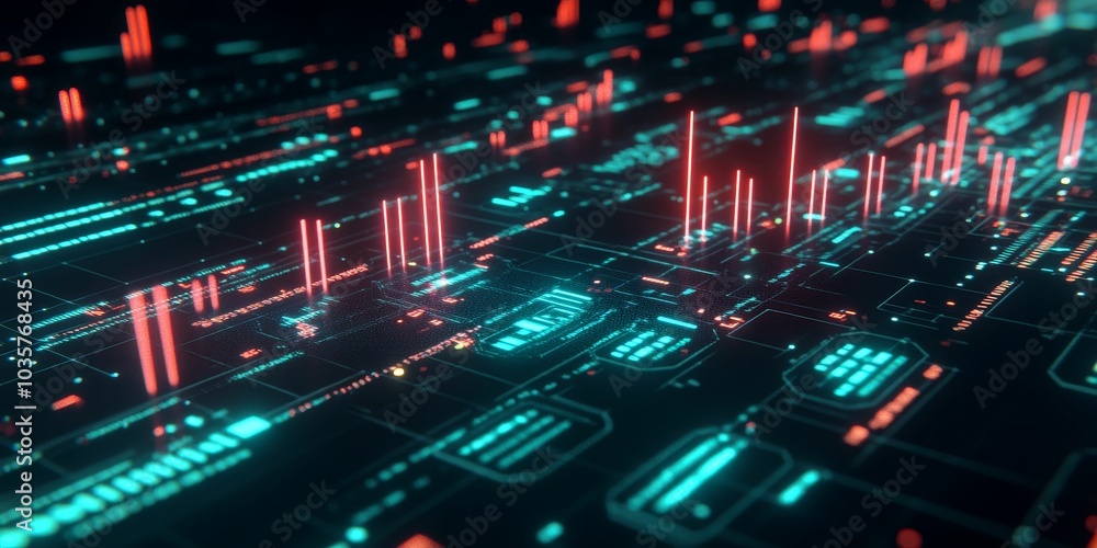 Digital interface with red and blue lights.