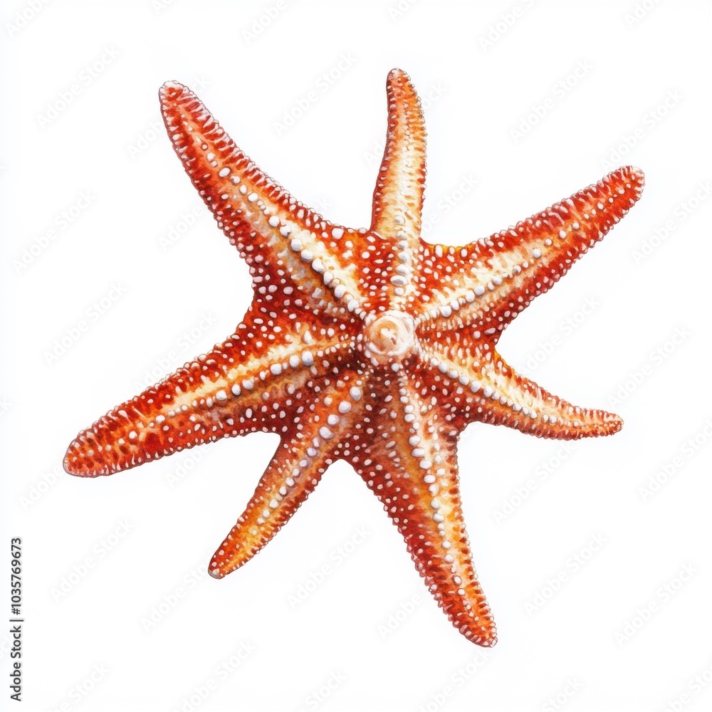 Bright orange starfish with white spots on a white background Bright orange starfish with white spots on a white background