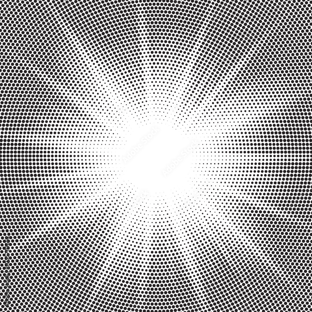 Halftone gradient sun rays pattern. Abstract halftone vector dots background. monochrome dots pattern. Vector background in comic book style with sunburst rays and halftone. Retro pop art design.