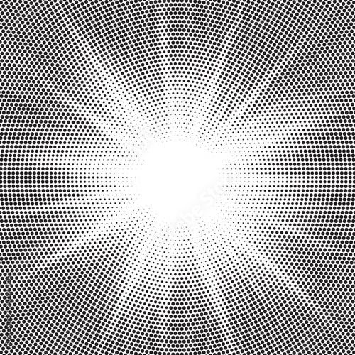 Halftone gradient sun rays pattern. Abstract halftone vector dots background. monochrome dots pattern. Vector background in comic book style with sunburst rays and halftone. Retro pop art design.