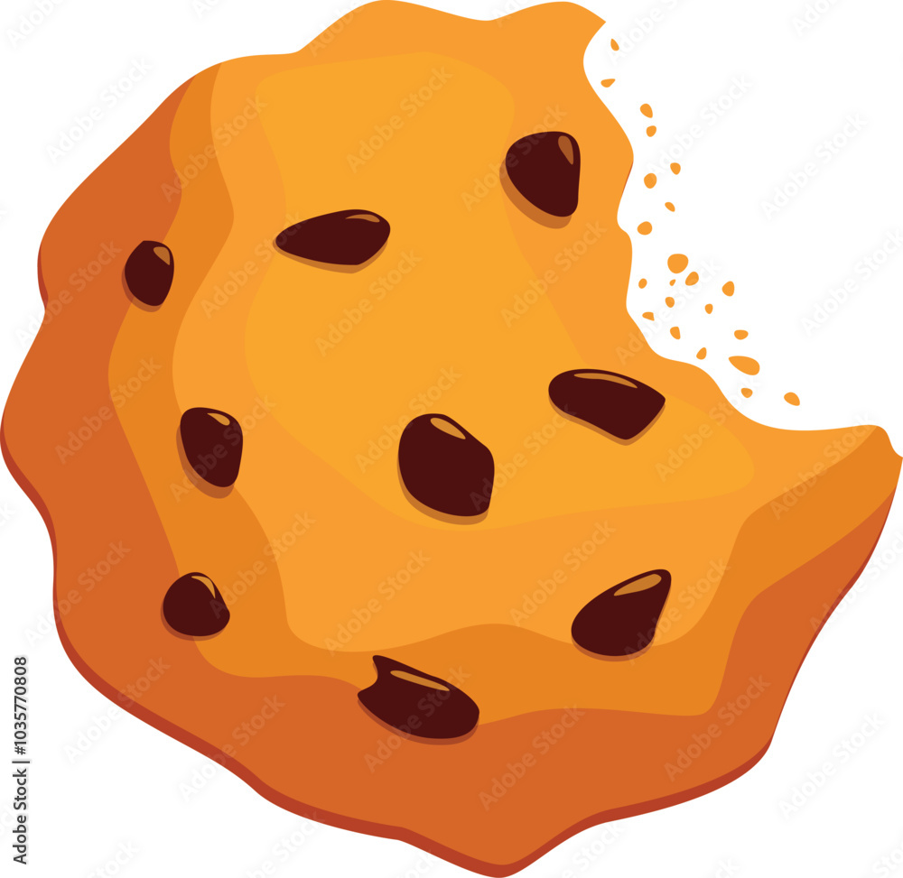 Fototapeta premium Delicious chocolate chip cookie with bite missing on white background