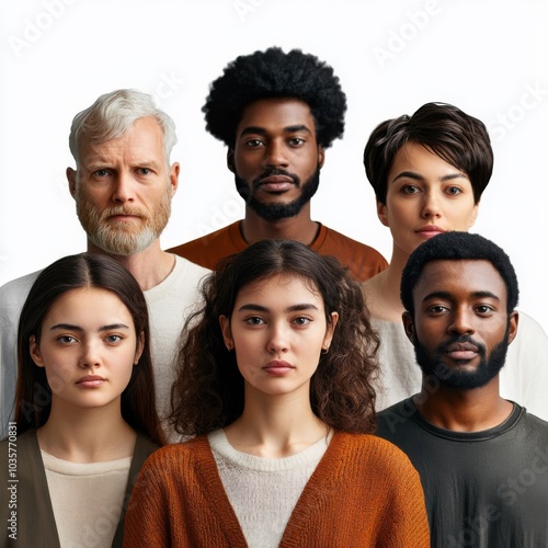 Diverse group portrait of multiracial individuals in casual attire against a neutral background