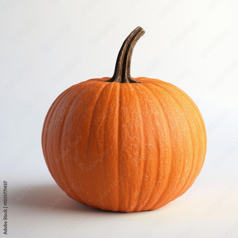 Large bright orange pumpkin on a white background for fall decor Large bright orange pumpkin on a white background for fall decor