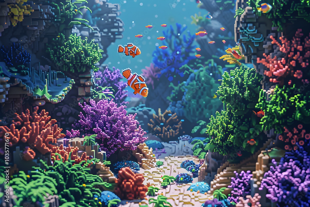 Obraz premium 8bit coral reef with fish