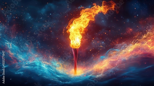 olympic games torch flame surrounded by a dynamic background of colored streaks symbolizing passion determination and the spirit of sportsmanship conveying energy and excitement