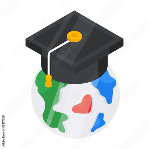 A flat isometric design icon of global education 

