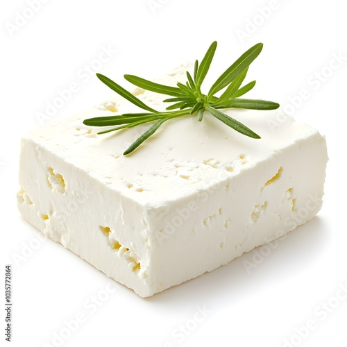 Soft and Creamy Greek Feta Cheese on a White Background