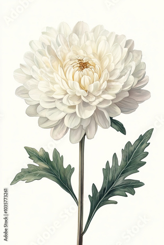 Chrysanthemum, botanical horticultural classic illustration isolated, white background. Pen, pencil sketch, hand-drawn, drawn freehand. Card, poster, background, backdrop, wallpaper