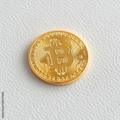 Shiny Bitcoin Coin on Textured White Surface