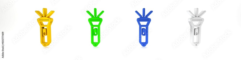Colorful Flashlight icon isolated on white background. Minimalism concept. 3D render illustration Colorful Flashlight icon isolated on white background. Minimalism concept. 3D render illustration