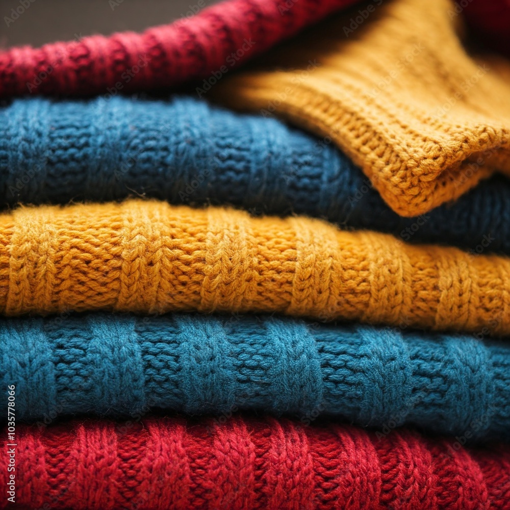 close up view of warm winter sweaters close up view of warm winter sweaters
