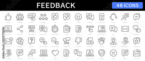 Feedback thin line Icons set. Testimonials, rating, like, dislike, feedback, survey editable stroke icons. Vector illustration