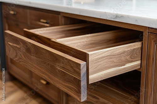 Open Wooden Drawer with Walnut Grain