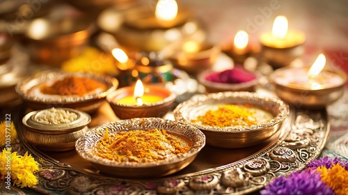 Golden Tray with Spices and Candles